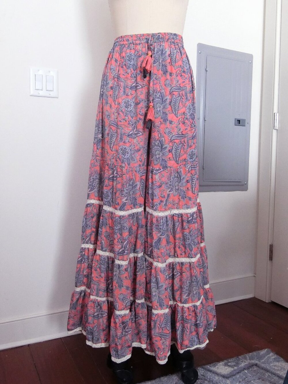 Karma Highway Paisley Tiered Palazzo Pants Boho Festival Wide Leg One Size